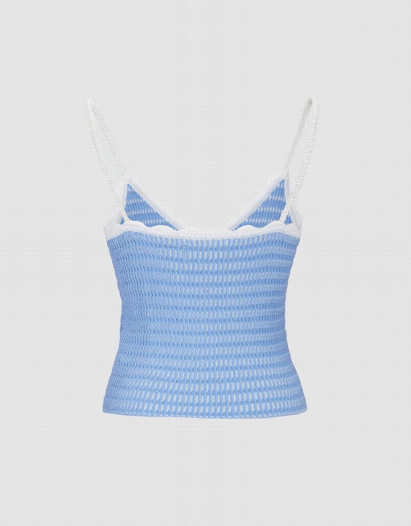 Urban Revivo V Neck Knitted Cami Women's Tank Top Blue | ONT6718FH