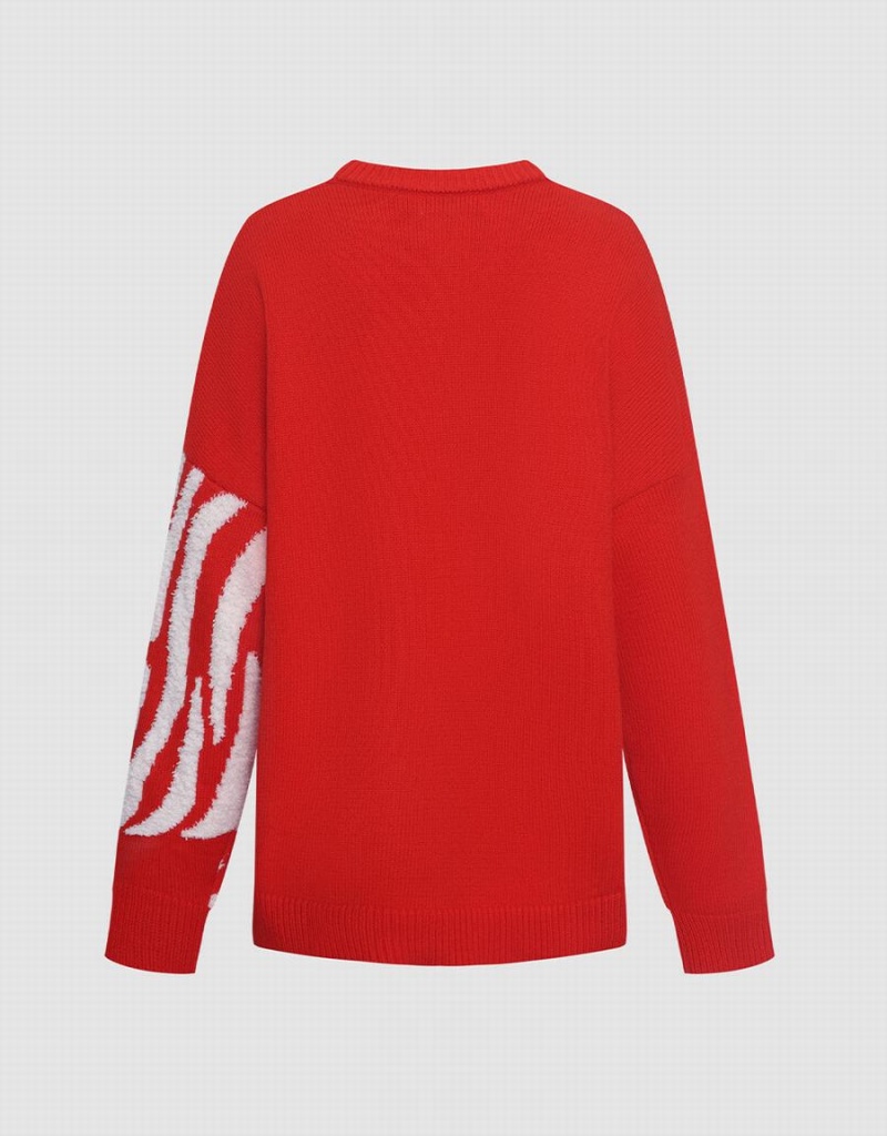 Urban Revivo Zebra Striped Crew Neck Women's Sweaters Red | EWJ525LA