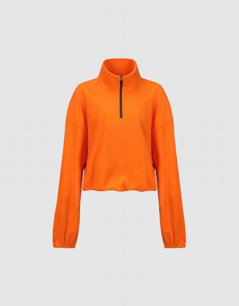 Urban Revivo Zip Half Placket Stand Collar Women's Sweatshirts Orange | WJD7669EF