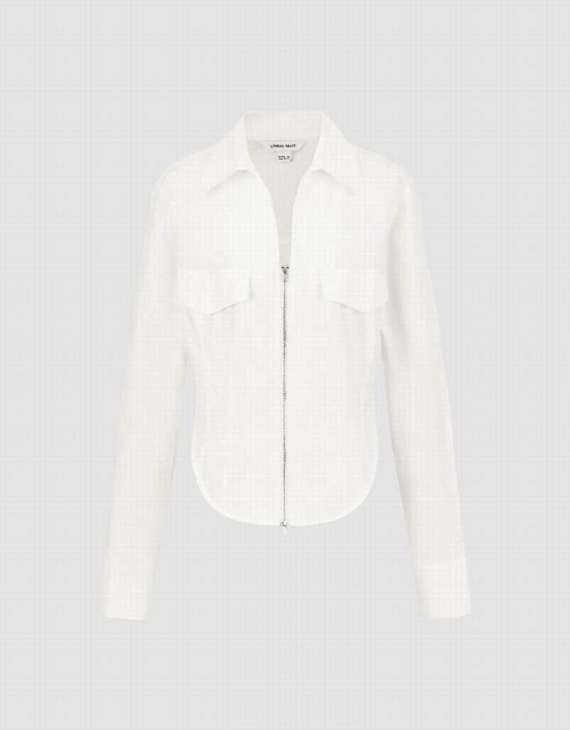 Urban Revivo Zipper Front A-Line Women's Shirts White | MRT6462FT